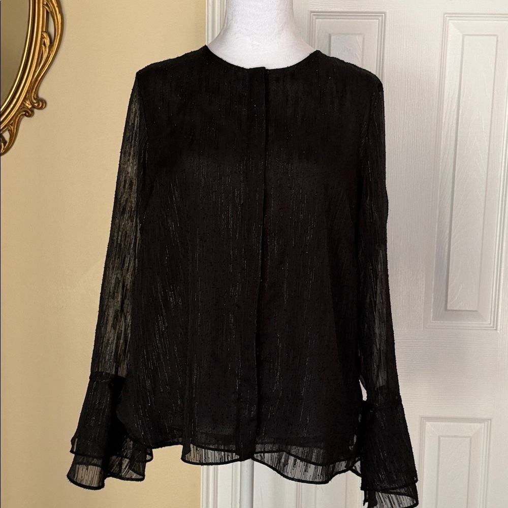 Semisheer Button Down Blouse Sheer Bell Sleeves Witchy Whimsygoth Evening Party*